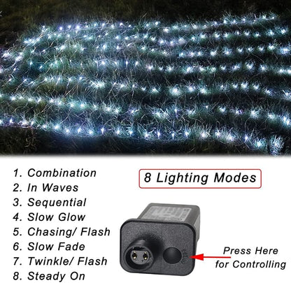 Pooqla Cool White Net Lights, 15x 5ft Christmas Lights Outdoor Green Wire | 300 LED Large Net Mesh Lights Plug in, 8 Modes Waterproof Connectable Bushes Lights for Christmas Hedge Yard Decor