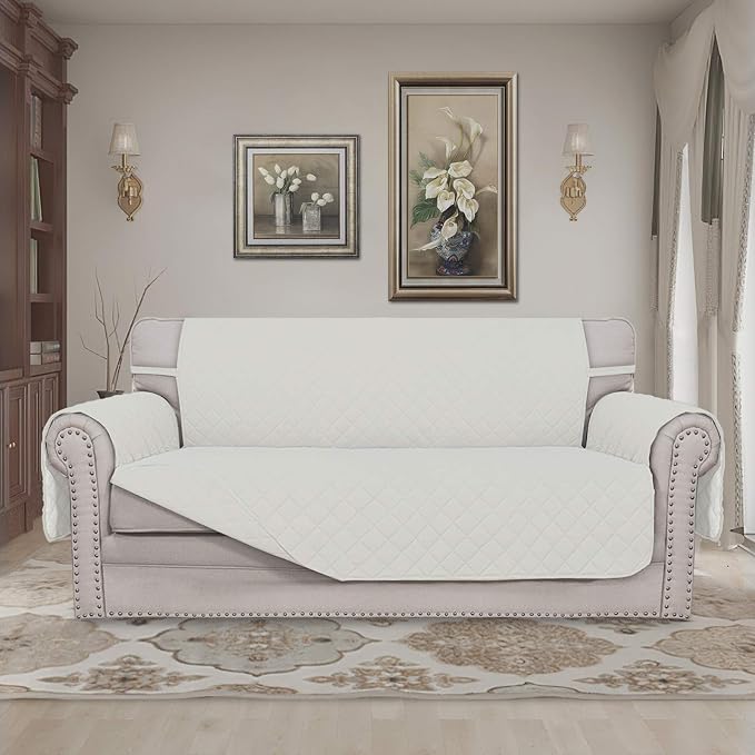 Easy-Going Reversible Couch Cover, 2 Cushion Sofa, Ivory/Ivory | Oversized Loveseat Slipcover For Dogs, Water Resistant Mat, Living Room, Non-Slip Sofa Cover, Pet Friendly