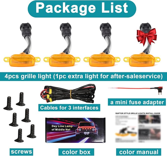 Led Front Grille Lights For 2004-2020 Ford F150,2017-2022 F250,2013-2018 Dodge Ram 1500 Raptor Style Aftermarket Grill Replacement Grills Lamps kit Accessories (Yellow shell yellow light)