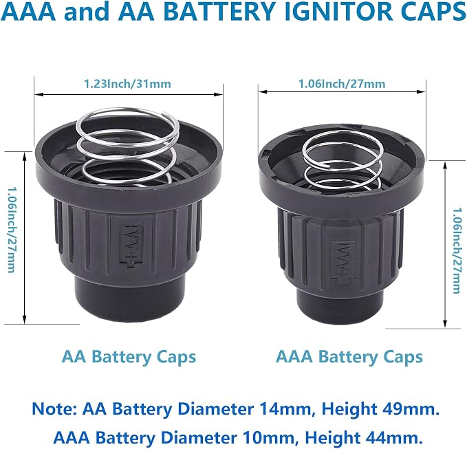 2-Pack AAA Ignitor Cap for Gas Grill and Fire Pit Starter Repair | push button cover with steel spring for BBQ spark generator;screw-on spare for worn knobs,0.708in (18mm) mounting Thread