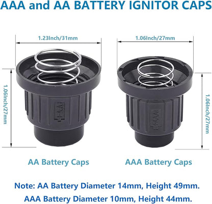 2-Pack AA Battery Push Button Igniter Caps for BBQ Spark Repair | 14.5mm x 50.5mm AA size, push button cover with steel spring for gas fire pit, grill, ignition replacement caps
