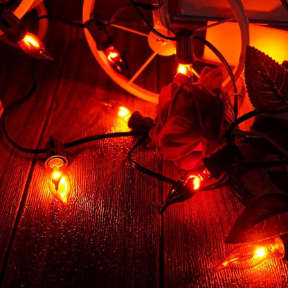 Christmas Flickering Flame String Lights, 10Ft with 11 Pack Orange Purple Flame Light Bulbs C18 E12 Base for Indoor Outdoor Christmas Decorations, Black Wire