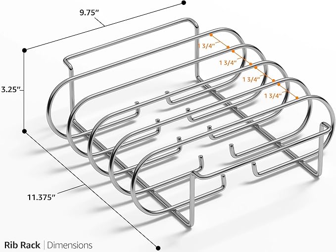 Sorbus Non-Stick Rib Rack - Porcelain Coated Steel Roasting Stand – Holds 4 Rib Racks for Grilling & Barbecuing - Perfect BBQ Accessories for Smoker and Grill - Durable and Convenient Design (Silver)