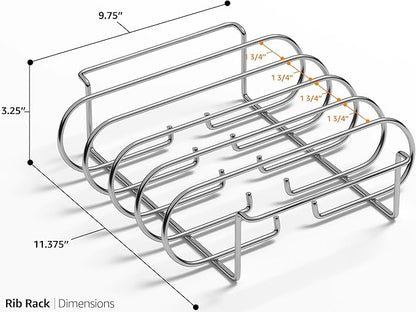 Sorbus Non-Stick Rib Rack - Porcelain Coated Steel Roasting Stand – Holds 4 Rib Racks for Grilling & Barbecuing - Perfect BBQ Accessories for Smoker and Grill - Durable and Convenient Design (Silver)