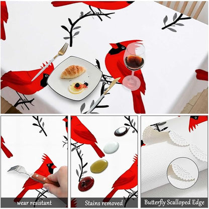 Swono Cardinal Bird Table Cover Red Birds On Branches 52x70 Inch Tablecloth Table Cloth for Rectangle Tables Buffet Parties Coffee BBQ and Dinning Tablecloth