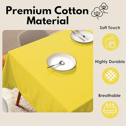 Table Cloth Rectangle 60x84, Kitchen Dining Indoor Outdoor Buffet Table Cover 100% Cotton Tabletop Table Cloth Decoration Parties BBQ Machine Washable, Lemon Yellow