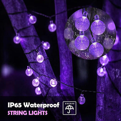 20 LED Decorations Crystal Globe Solar String Outdoor Lights with 8 Lighting Modes Waterproof Solar Powered Patio Hanging Light for Garden Yard Porch Wedding Party Decor(Purple)