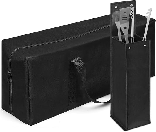 Amylove 2 Sizes Grill Utensil Storage BBQ Tool Bag 24.5" x 9.5" x 5" Large Capacity Grill Accessory Storage Waterproof Grilling Utensil Holder Outdoor BBQ Picnic Cooking Tools for Camp Barbecue