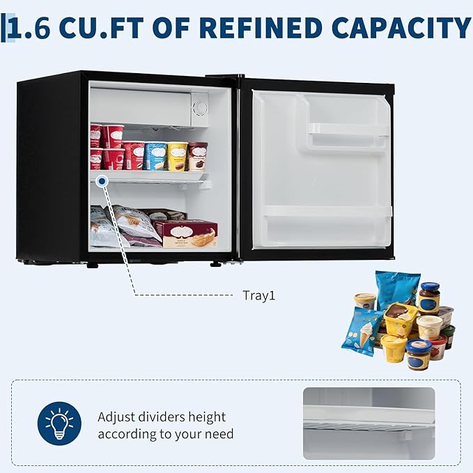 Mini Fridge with Freezer 1.7 Cu.Ft. Single Door Compact Fridge Adjustable Thermostat,Removable Glass Shelves,Ideal for Compact Spaces Bedroom Dorm,Silver