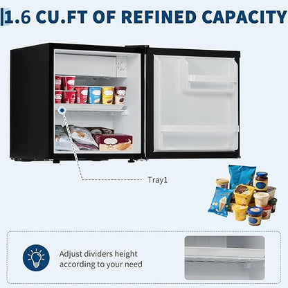 Mini Fridge with Freezer 1.7 Cu.Ft. Single Door Compact Fridge Adjustable Thermostat,Removable Glass Shelves,Ideal for Compact Spaces Bedroom Dorm,Silver