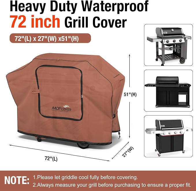 Exclusive Foldable 72 inch Grill Cover, 600D Heavy Duty Large Outdoor BBQ Cover for 6 Burners Grill Weber Nexgrill CharBroil Monument, Caramel