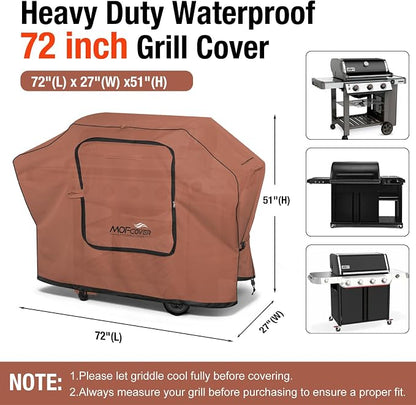 Exclusive Foldable 72 inch Grill Cover, 600D Heavy Duty Large Outdoor BBQ Cover for 6 Burners Grill Weber Nexgrill CharBroil Monument, Caramel