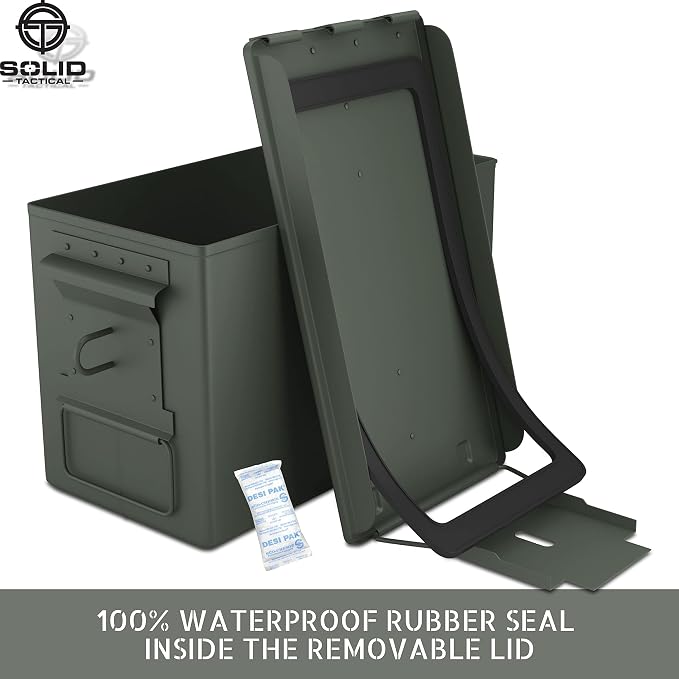 Lockable Metal Ammo Storage Box - Military & Army Steel Ammo Can for Ammunition Storage - Waterproof Ammo Crate Utility Box