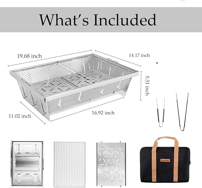 Naturehike Stainless Steel Camping Portable Grill, Folding Portable BBQ Charcoal Grill-Available with IGT Table, Compact Smoker, for Backyard Party,Picnic,Outdoor Cooking
