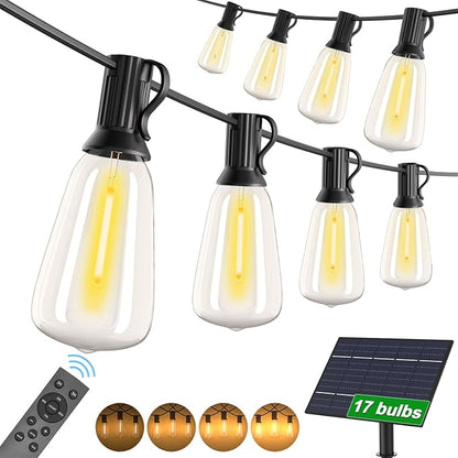 25FT Solar String Lights, Remote & USB Port, Outdoor Waterproof | 1.5FT Spacing, 16+1 Shatterproof Edison Bulbs, IP65, 2700K Warm White, Timer & Dimmable, String Lights for Outside, Yard