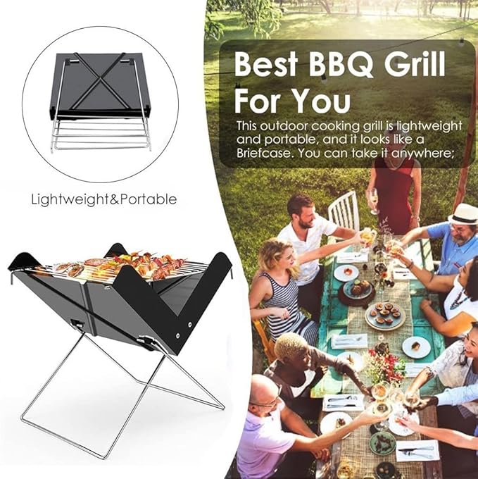 Portable Charcoal Grill X-Shaped Foldable BBQ Stove, Stainless Steel Camping BBQ Grills for Outdoor Barbecue Grill Picnic Backpacking, Compact Charcoal Grills BBQ for 1-3 People,A-1
