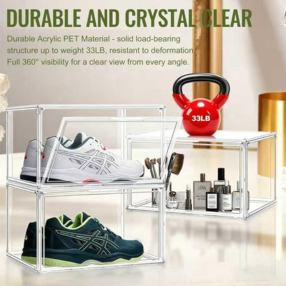 5 Pack Acrylic Shoe Boxes,Stackable Organizer for Everyday Footwear | Fits size 14 sneakers, casual shoes and athletic footwear. Clear acrylic design with magnetic door & dustproof storage