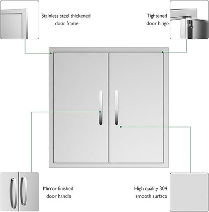 Outdoor Kitchen Doors 24W x 24H Inch, Double BBQ Access Doors 304 Stainless Steel for Outdoor Kitchen Cabinet Grill Station or BBQ Island