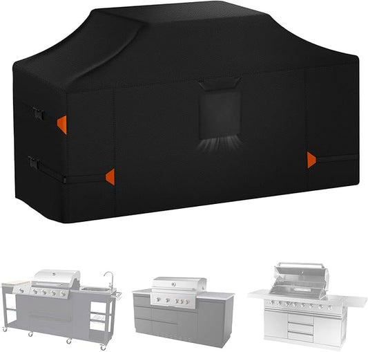 LYHNMW 98 Inch Island Grill Cover, Heavy Duty 600D Waterproof & Dustproof Outdoor Grill BBQ Covers, Anti-UV, Rip-Proof Island BBQ Grill Head Cover