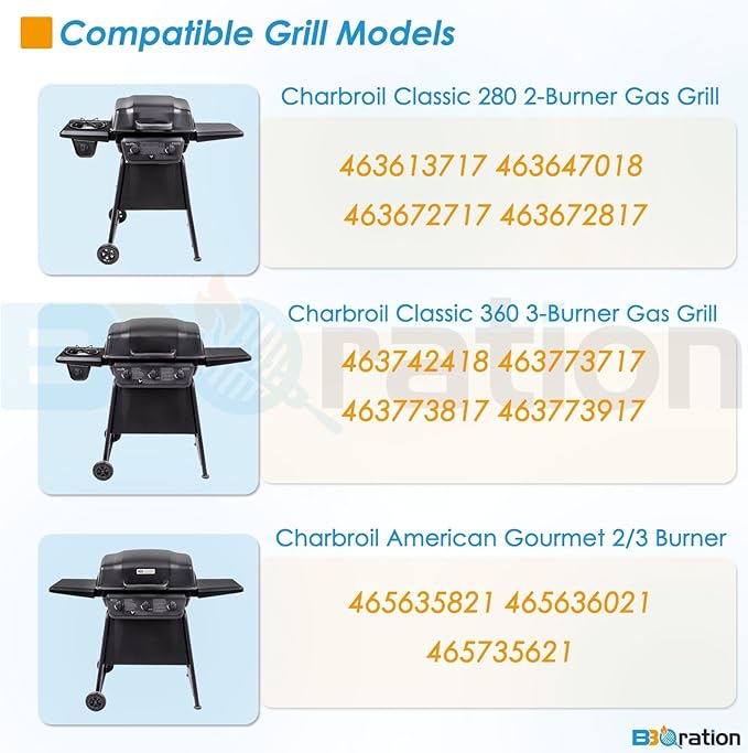 Grill Parts for Charbroil Classic 280 2-Burner 463672817-P2 463672717 463613717 463672817 G215-0203-W1 Charbroil Classic Grill Replacement Parts, for American Gourmet 465635821 465636021