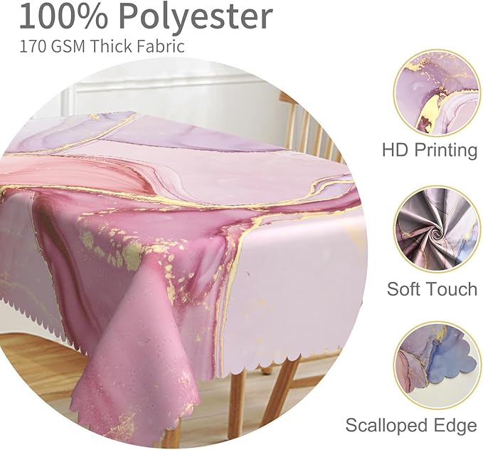 60x84inches Marble Tablecloth Abstract Purple Pink Marble Texture Golden Crack Modern Table Cloth Waterproof Stain Resistant Table Cover for Kitchen Dining Room Living Room Cafe Restaurant