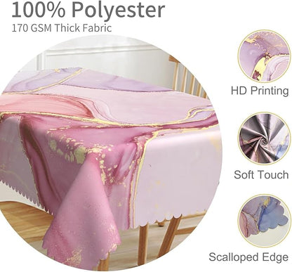 60x84inches Marble Tablecloth Abstract Purple Pink Marble Texture Golden Crack Modern Table Cloth Waterproof Stain Resistant Table Cover for Kitchen Dining Room Living Room Cafe Restaurant