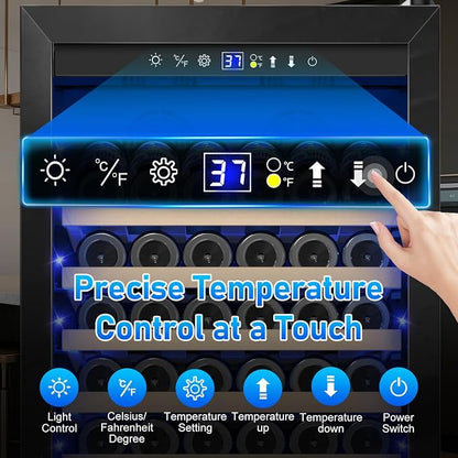 Velivi 24" Wine Cooler Refrigerator Black, 24 Inch Wide Large Capacity Freestanding/Built in Wine Fridge for 176 Bottles with Safety Lock, Professional Wine Cellar with Glass Door
