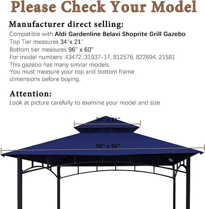 SCOCANOPY Grill Gazebo Replacement Top Compatible with Aldi Gardenline Belavi Shoprite Grill Gazebo,for Model Number: 822694,31937-17,21581,43472,812576(Navy Blue)