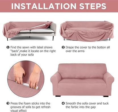 Peryiter 3 Pcs Couch and Loveseat Sofa Covers,Light Pink,Milk Silk | Armchair Covers for Living Room, Sofa Cushion Slipcover, Furniture Protector, Polyester and Spandex, Washable