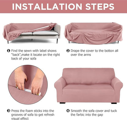 Peryiter 2 Pcs Couch and Loveseat Sofa Covers,Light Pink,Milk Silk | Armchair Covers for Living Room, Sofa Cushion Slipcover 2/3 Seater, Furniture Protector, Polyester and Spandex, Washable