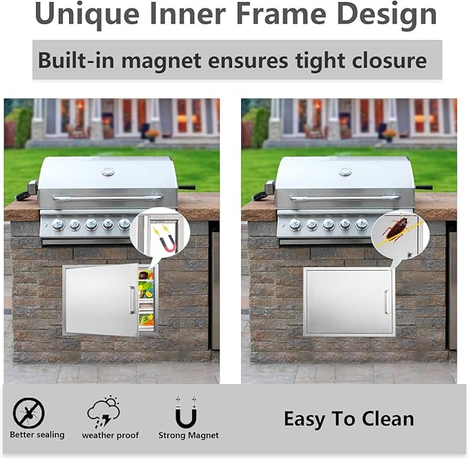 BBQ Access Door Stainless Steel,Overall-Size:23" W 17" H Horizontal Single Door Reversible Open Left or Right, Flush Mount for Outdoor Kitchen