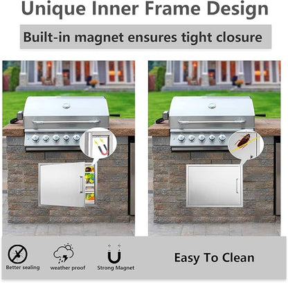 BBQ Access Door Stainless Steel,Overall-Size:23" W 17" H Horizontal Single Door Reversible Open Left or Right, Flush Mount for Outdoor Kitchen