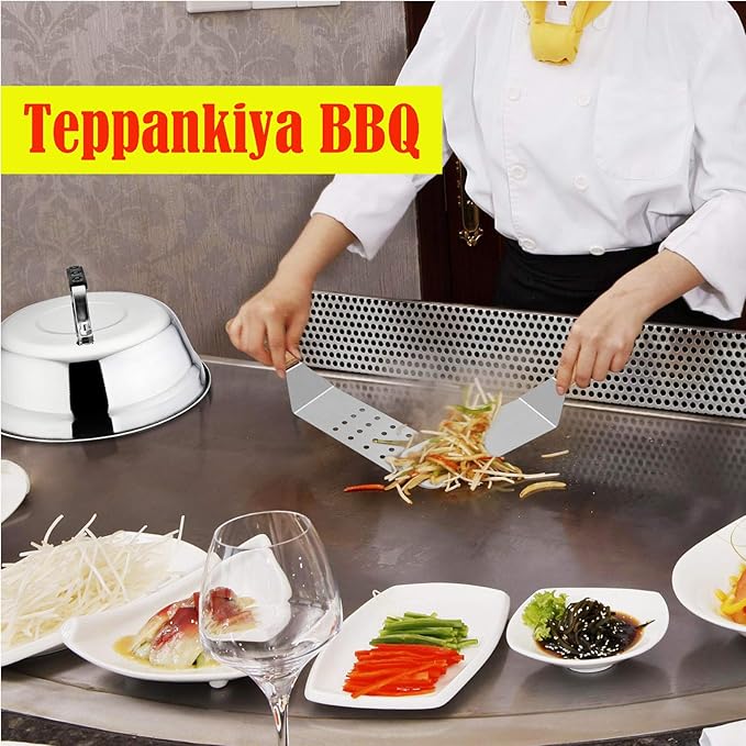 Metal Spatula Set, HaSteeL Stainless Steel Griddle Spatula Tools Kit with Wooden Handle, Heavy Duty Long Pancake Flipper Burger Turner for BBQ Teppanyaki Flat Top Grilling Cooking Outdoor & Indoor