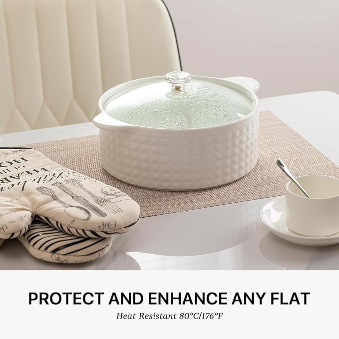 LEXMORE Placemats Set of 8 Vinyl/Plastic Woven Place Mats for Kitchen Table Indoor/Outdoor Washable Placemat Wipeable Dining Table Mats(Beige White)