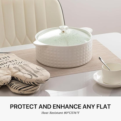 LEXMORE Placemats Set of 8 Vinyl/Plastic Woven Place Mats for Kitchen Table Indoor/Outdoor Washable Placemat Wipeable Dining Table Mats(Beige White)