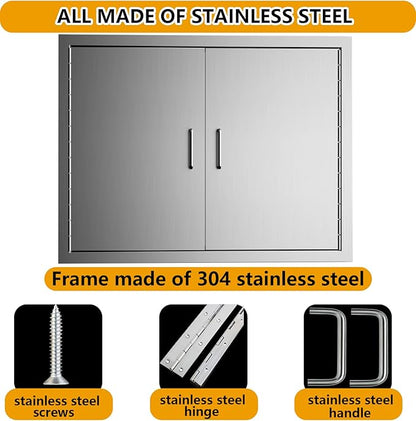 Luffioner BBQ Outdoor Kitchen Doors,31W x 24H Inch Double BBQ Access Door,Rust-Proof Thickened Plate 304 Stainless Steel Access Door for Outdoor Kitchen, BBQ Island,Grilling Station (31W x 24H)