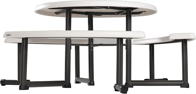 Lifetime Picnic Table 22127 44-inch Round Top Swivel Benches Almond Color Top