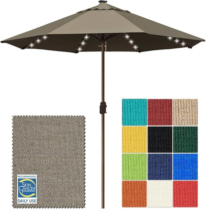 EliteShade USA 10-Year-Non-Fading 10ft Market Patio Umbrella, Commercial Grade Table Sun Umbrella with 80 Solar LED Lights, Crank Open, Windproof & UPF 50+ UV Protection for Garden, Deck, Pool, Backyard, No Tilt, Taupe