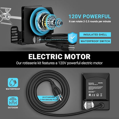 onlyfire Universal Electric Grill Rotisserie Motor 110 Volt 4 Watt On/Off Switch, Black