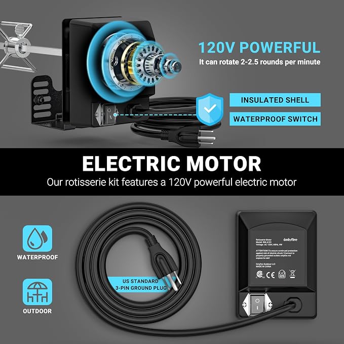 onlyfire Universal Electric Grill Rotisserie Motor 110 Volt 4 Watt On/Off Switch, Black (Pack of 2)