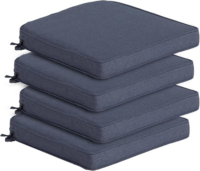 Goodgoods 19.5 x 20 Outdoor Chair Cushions Set of 4, Fade-Resistant & Water-Resistant Patio Seat Cushion Pads with Ties, 30D High-Resilience Foam for Dining Room Kitchen Chairs, Sky