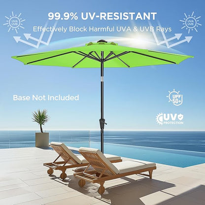 HOMSHADE 9ft Outdoor Patio Umbrella - Market Table Pool Deck Umbrella UPF50+ UV Protection with Push Button Tilt, Crank and 8 Sturdy Ribs (Green, No base)