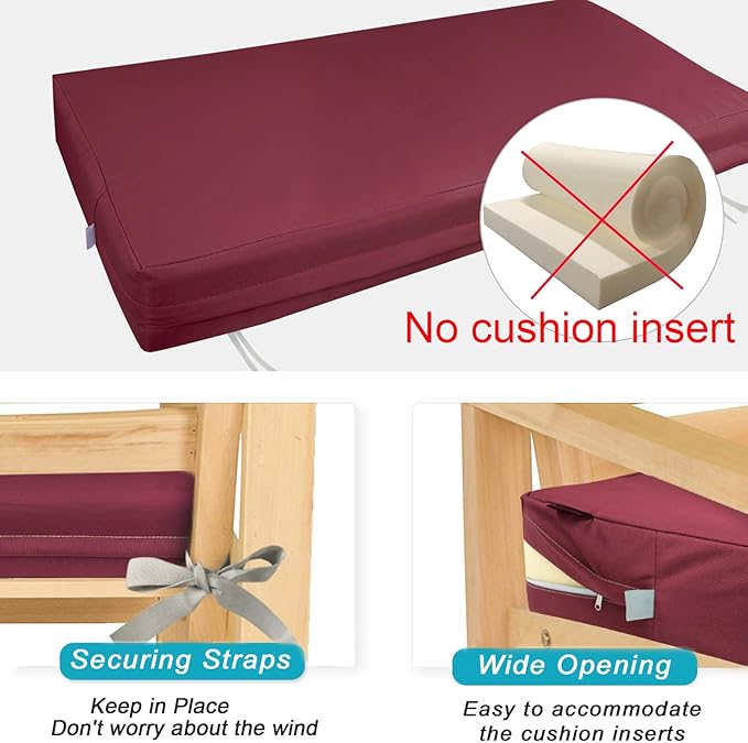 NettyPro Patio Bench Swing Cushion Cover, Outdoor Furniture Cushion Covers Replacement Water Resistant UV Protection Outside Loveseat Cushion Slipcovers with Zipper, 48 x 18 x 3 Inch
