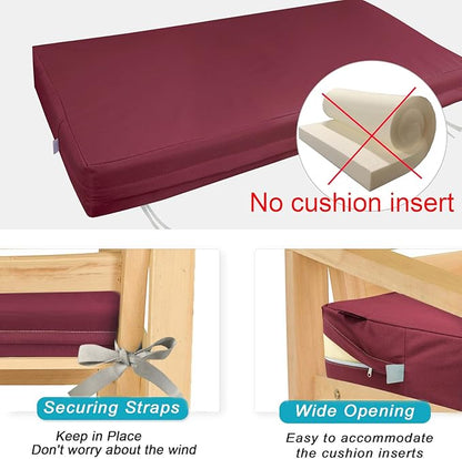 NettyPro Patio Bench Swing Cushion Cover, Outdoor Furniture Cushion Covers Replacement Water Resistant UV Protection Outside Loveseat Cushion Slipcovers with Zipper, 59 x 18 x 3 Inch