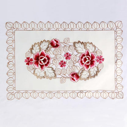 LeLehome Set of 4 Flower Embroidered Placemats, Oblong White Leaves Rose Lunchmats Place Mats, Home Kitchen Dining Restaurant Party Indoor Decor Table Mats, 18 Inch X 12 Inch