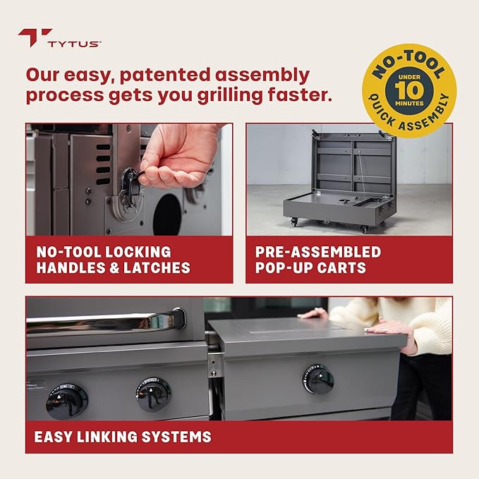 Tytus Fresno 5-Burner Propane or Natural Gas Island Grill – 864 sq. in. Cooking, 48,000 BTU Main + 12,000 BTU Side Burner, Porcelain Grates, Storage Cabinets, Semi-Portable - GM/Ash Stone Deluxe Kit
