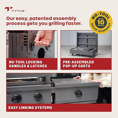 Tytus Fresno 5-Burner Propane or Natural Gas Island Grill – 864 sq. in. Cooking, 48,000 BTU Main + 12,000 BTU Side Burner, Porcelain Grates, Storage Cabinets, Semi-Portable - GM/Ash Stone Deluxe Kit