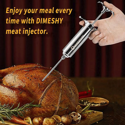 Heavy duty 304 Stainless Steel Meat Injector Kit with 2-oz Large Capacity Barrel with 3 commercial Marinade Needles