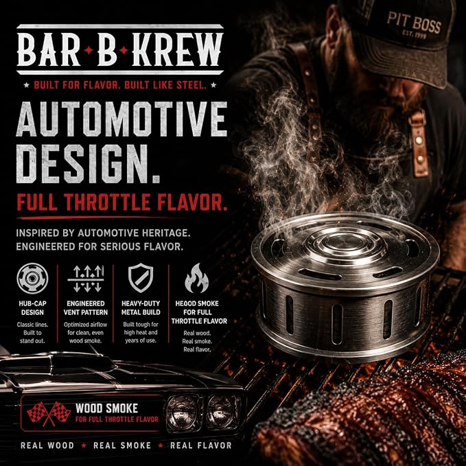 Bar B Krew Hubcap Smoker Box For Gas Grills, 5" x 2" Stainless Steel Wood Chip Smoker