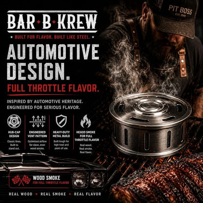 Bar B Krew Hubcap Smoker Box For Gas Grills, 5" x 2" Stainless Steel Wood Chip Smoker